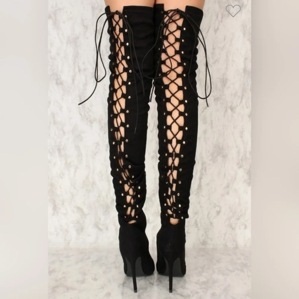Lace‎ Up Over Knee Thigh High Boot Stiletto Heel